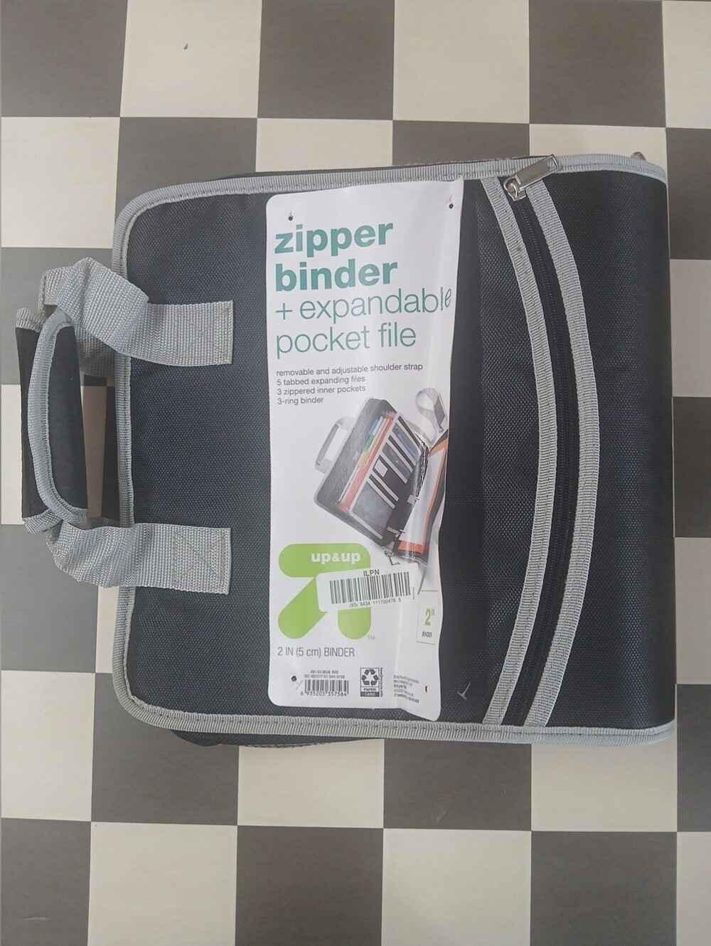 up&up Black and Gray Zipper Binder with Expandable Pocket File